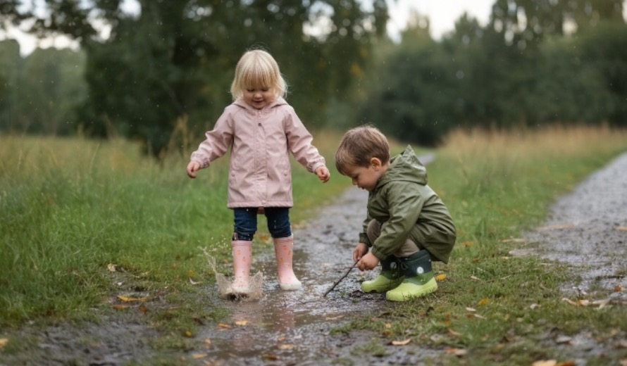 Barfu� Gummistiefel f�r Kinder im Einsatz bei Regen
